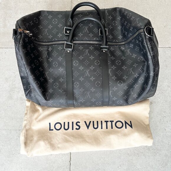 Louis Vuitton Keepall Bandoulière 55 Monogram Eclipse Black (Duffle Travel Bag) - Picture 6 of 10